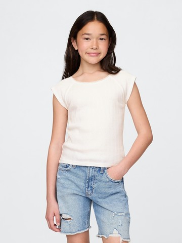 女童裝 純棉圓領短袖針織衫-白色