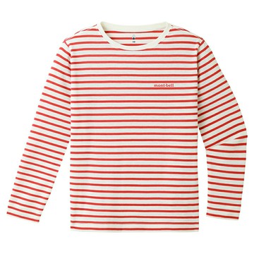 ├登山樂┤Mont-Bell Wic Striped童款條紋長T白/紅條  1104812WT/RD
