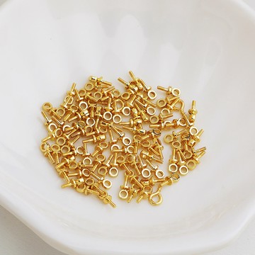 XS-14K包金保色螺紋羊眼針3mm半孔珍珠托針資料diy手工托帽配飾品