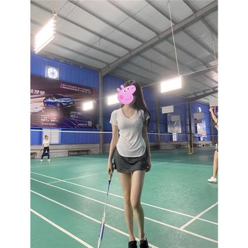 休閑運動ins健身上衣V領弧形下擺胸前口袋莫代爾短袖T恤女打底衫