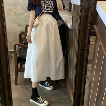 年新款夏季韓版半身裙純色包臀裙寬松氣質女高腰顯瘦拼接a字