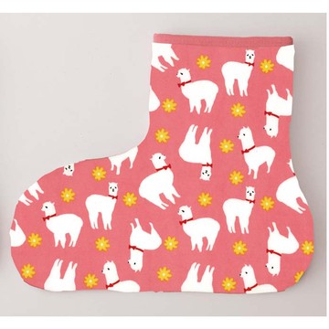 日本丸和 - 雙層機能裏起毛防滑室內襪-羊駝花朵-粉 (21-25cm)-短筒