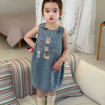 ❤️百搭童裙❤️女童2026新款連衣裙兒童公主裙夏裝卡通牛仔背心裙寶寶休閒裙子潮 JUN7