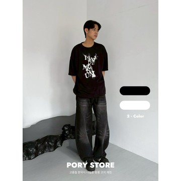 【PORY STORE】韓國潑墨字母短T 實拍 街頭 舒適 百搭 男生短袖 情侶衣 寬鬆短Tee 短袖