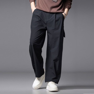 男士黑色休閑長褲  秋季寬松直筒闊腿褲