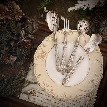 法國Belle Époque 純銀甜點餐具組 × 路易十六風格訂製款 4件組