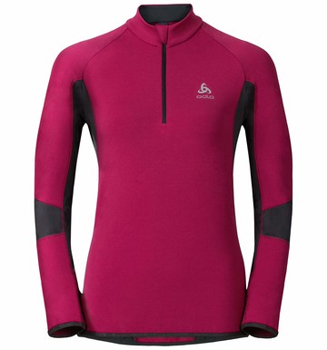 ├登山樂┤瑞士 ODLO 女半門襟立領彈性腋側透氣-櫻桃紅/墨黑 # 61226130266