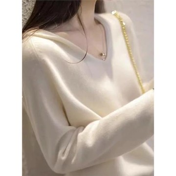 GROVE FOREVER新款春秋法式寬松連帽衛衣輕奢條紋V領毛衣針織衫女