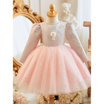 花童周歲女寶寶抓周小禮服裙春秋兒童生日宴會裙高端幼兒園主持人