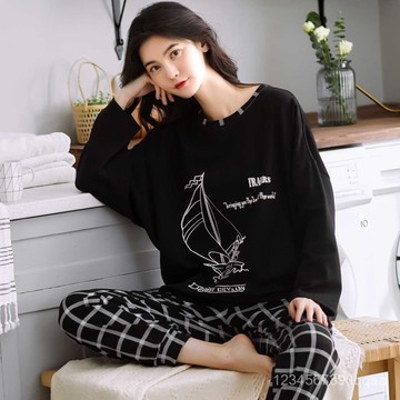 睡衣女 大碼睡衣 春秋睡衣套裝 家居服套裝 休閒睡衣 睡衣家居服 家居服女 印花睡衣 長袖長褲套裝