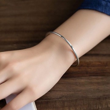 免運🔥君子慎獨S9999鍍銀手鐲女細款小篆文字國風年輕款實心開口手環銀飾 手鍊 可調整手鍊 招財手鍊 轉運手鍊  手鏈