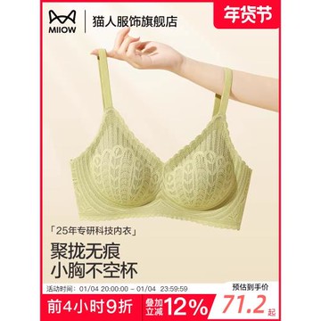 貓人內衣女小胸聚攏提拉上托收副乳防下垂性感蕾絲無痕美背文胸罩