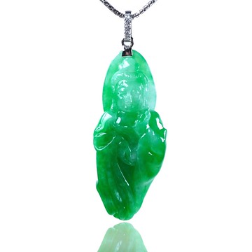 正陽綠翡翠觀音菩薩項鍊 18K金鑽石 | 天然緬甸玉翡翠A貨 | 送禮