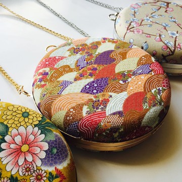 桔橙紅波浪純棉布小圓包 - 可手拿/ 斜揹/ 婚禮姊妹禮物