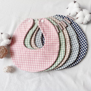 純色格紋 多色 小圓兜 手工六層紗 圓形兜 口水巾 圍兜 圍兜兜