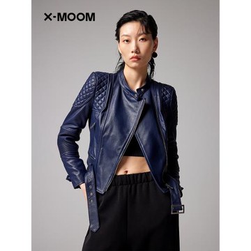【商場同款】X--MOOM春秋新款設計感小眾黑色酷辣機車皮衣外套女