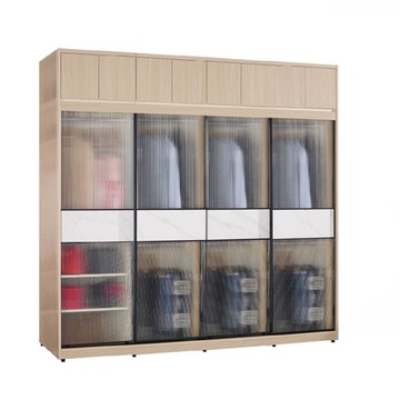 文創集 維爾玻璃8.1尺岩板鋁框加高衣櫃組合(吊衣桿x7＋內多分層格)-242x60x236cm免組