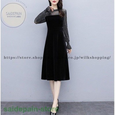 パーティードレス 結婚式 お呼ばれ 黒 ドレス 代 30代 ワンピース 膝丈 長袖 大きいサイズ 3l 4l 5l 6l シースルー 韓国 通販 Lineポイント最大get Lineショッピング