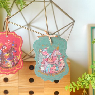 Wisi's Diary 燙金木馬明信片 - 聖誕木馬