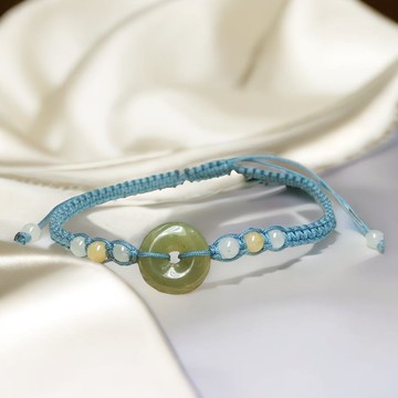 【願‧平安】冰種翡翠平安扣設計款編織手鍊 | 天然A貨翡翠 |送禮