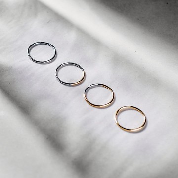 Luna - 月圓圓缺純銀雙色細戒-18K黃金+白金色