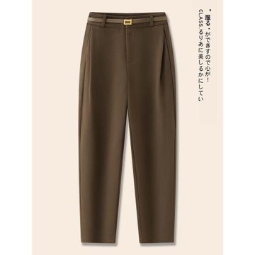 咖色毛呢直筒褲女2025秋冬季新款高腰鐮刀褲加厚休閑煙管哈倫褲子