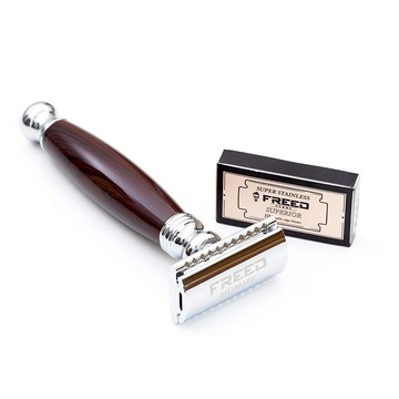 【FREED】封閉式復古雙刃安全刮鬍刀- 仿紫紅檀木 (附刀片10片)