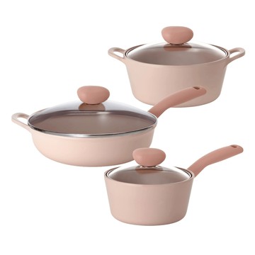 NEOFLAM 台灣公司貨 Sherbet蜜桃雪酪系列 鍋具3件組  粉色  1組  炒鍋+湯鍋+單柄湯鍋