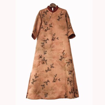 河泥原創設計夏季花蘿真絲桑蠶絲香云紗新中式小立領連衣裙女氣質