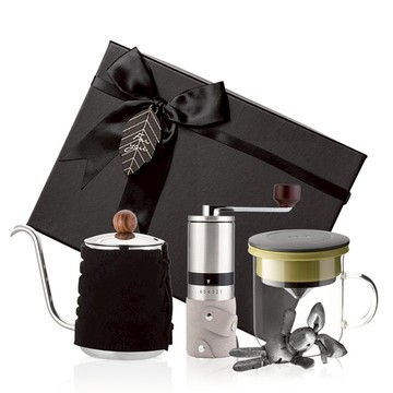 PO:Selected｜丹麥手沖咖啡三件禮盒組(咖啡壺-黑/玻璃杯350ml-黑綠/咖啡磨2.0)