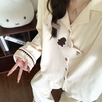 秋冬季磨毛德絨加厚保暖睡衣女甜美可愛小狗家居服開衫翻領套裝冬 秋冬睡衣 長袖睡衣 女生睡衣 寬鬆睡衣 韓版睡衣 睡衣套裝
