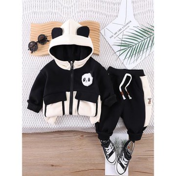 男童卡通冬裝套裝寶寶帥氣加絨加厚洋氣衛衣嬰兒童秋冬時髦潮童裝