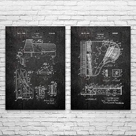 Piano Patent Prints Set of 2, Pianist Gift, Concert Hall Art, Musician Gift, Piano Wall Art, Piano Decor, Piano Design Dark Concrete (20 inch x 24 inc