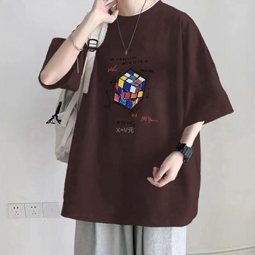 美式棕純棉短袖T恤男款復古寬鬆重磅面料耐磨透氣潮流休閒上衣潮