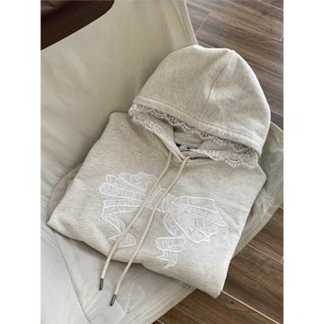 連帽衛衣春秋薄款蕾絲花邊蝴蝶結