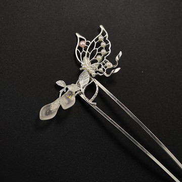 【紛飛】透明琉璃花瓣蝶翼手作髮簪發釵漢服配飾