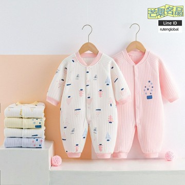 【三層加厚無骨】嬰兒連體衣 寶寶爬服 新生兒哈衣 保暖內衣 嬰兒衣服 純棉A類 對開按扣 0-12個月 四季通用 防著涼