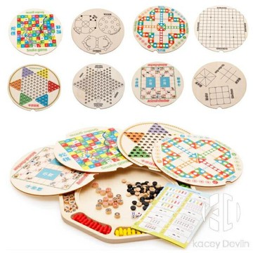 十六合一多功能棋木制玩具飛行棋五子棋跳棋兒童益智成人桌面游戲【聚物優品】