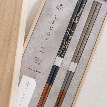 【結婚禮物】金繼系列 若狹塗漆器對筷禮盒 海軍藍&灰 /木盒裝