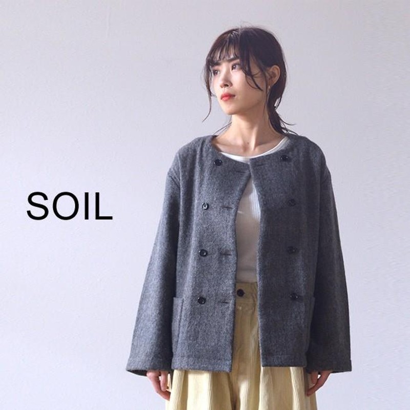 soil(ソイル) SOFT WOOL HERRING BONE NO COLLAR DOUBLE JACKET ソフト