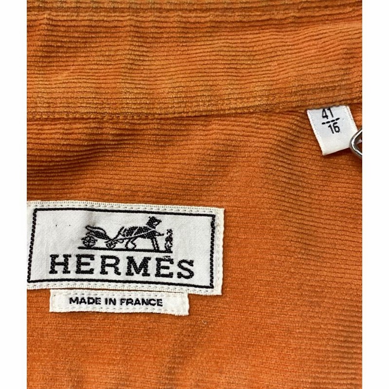 HERMES コーデュロイ 長袖シャツ オレンジ