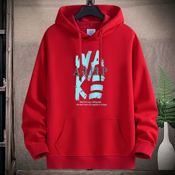 IELGY 13 色加大碼棉質連帽衛衣男士新款口袋寬鬆休閒上衣適合情侶 ASLEEP 印花