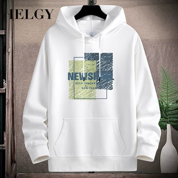 IELGY 13色加大碼純棉連帽衛衣男新款口袋寬鬆休閒男女同款上衣新款印花