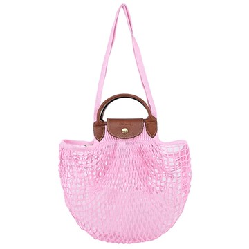 LONGCHAMP LE PLIAGE FILET系列網狀棉質手提/肩背兩用包(莓粉)