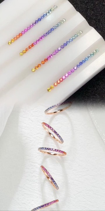 彩虹藍寶石線戒繽紛天然彩色藍寶石剛玉戒指18k金藍寶石戒指