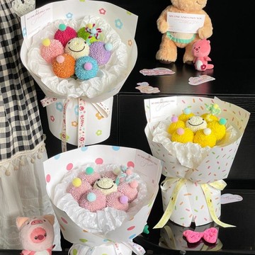 🔥新款🔥創意小怪獸乒乓菊花束仿真卡通花成品實用禮品母親節禮物送女生可愛玩偶花束/畢業花束/交換禮物 XG2E