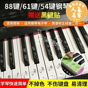 鍵琴貼 音符鍵位貼 鋼琴鍵貼紙鍵貼8861電子琴鍵盤貼手卷五線譜簡譜按鍵音標音符鍵位