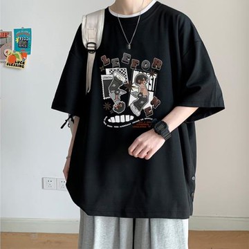 冰絲速干短袖t恤男夏季薄款歐美式半截袖潮牌潮流高街大碼5分中袖