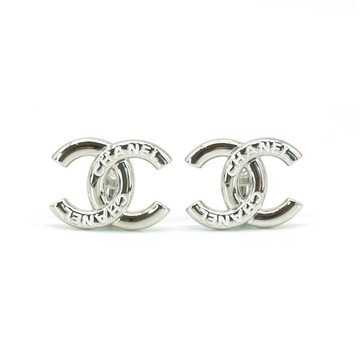 Chanel 白logo雙C夾式耳環(ABG192-銀)