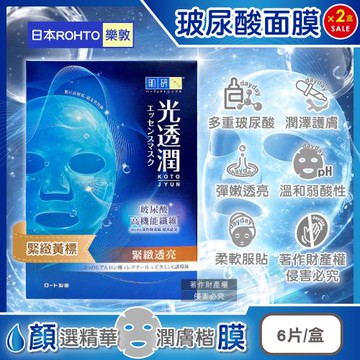 (2盒12片超值組)日本ROHTO樂敦-HADALABO肌研光透潤玻尿酸纖維面膜6片/藍盒-緊緻黃標(潤澤修護精華液,弱酸性護膚美容液,片狀敷臉保養)